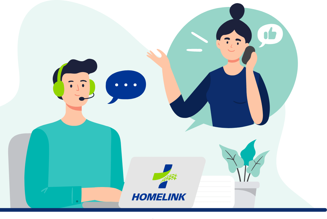 vector graphic of customer service representative with HOMELINK logo